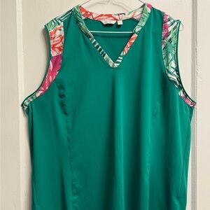 Lady Hagen Green Sleeveless Golf Polo with Floral Trim